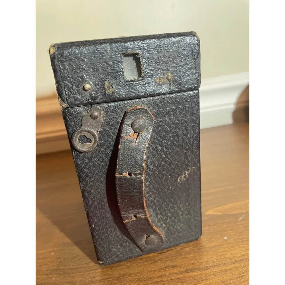 Antique Vintage Box Camera Black Leatherette Decorative Photography Prop